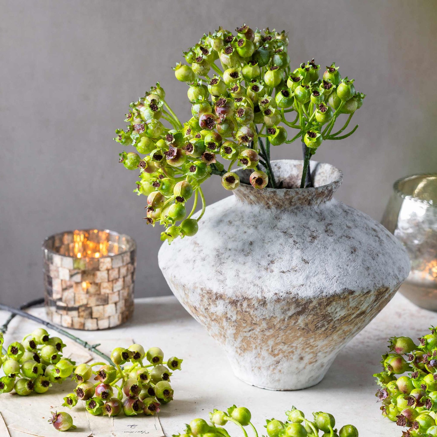 ARTIFICIAL ROSEHIP BUNCH, OLIVE - *Pre-order* - Shipping December 2025